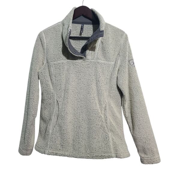 Kuhl Gray Avolan 1/4 Snap Top Sherpa Fleece Sweater Size Small - Picture 2 of 5
